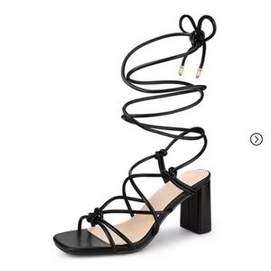 Black strappy lace up block heels